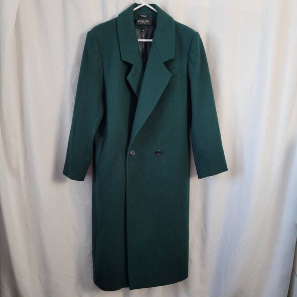 Vintage Adolfo Classics 14P 100% Wool Coat Rayon Lining Green double-breasted - Picture 1 of 12